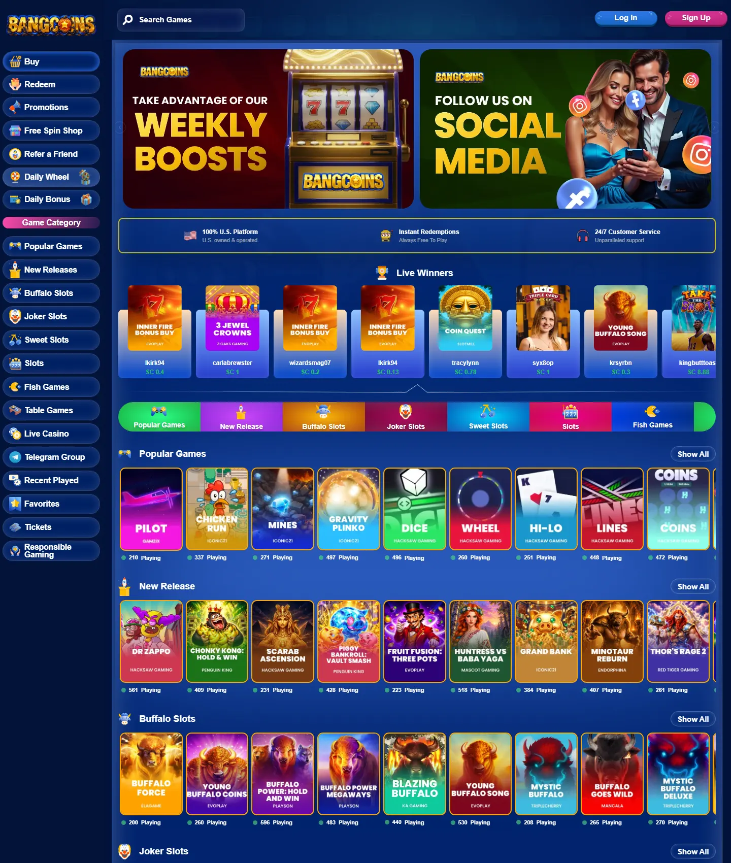 Screenshot of the Bang Coins website