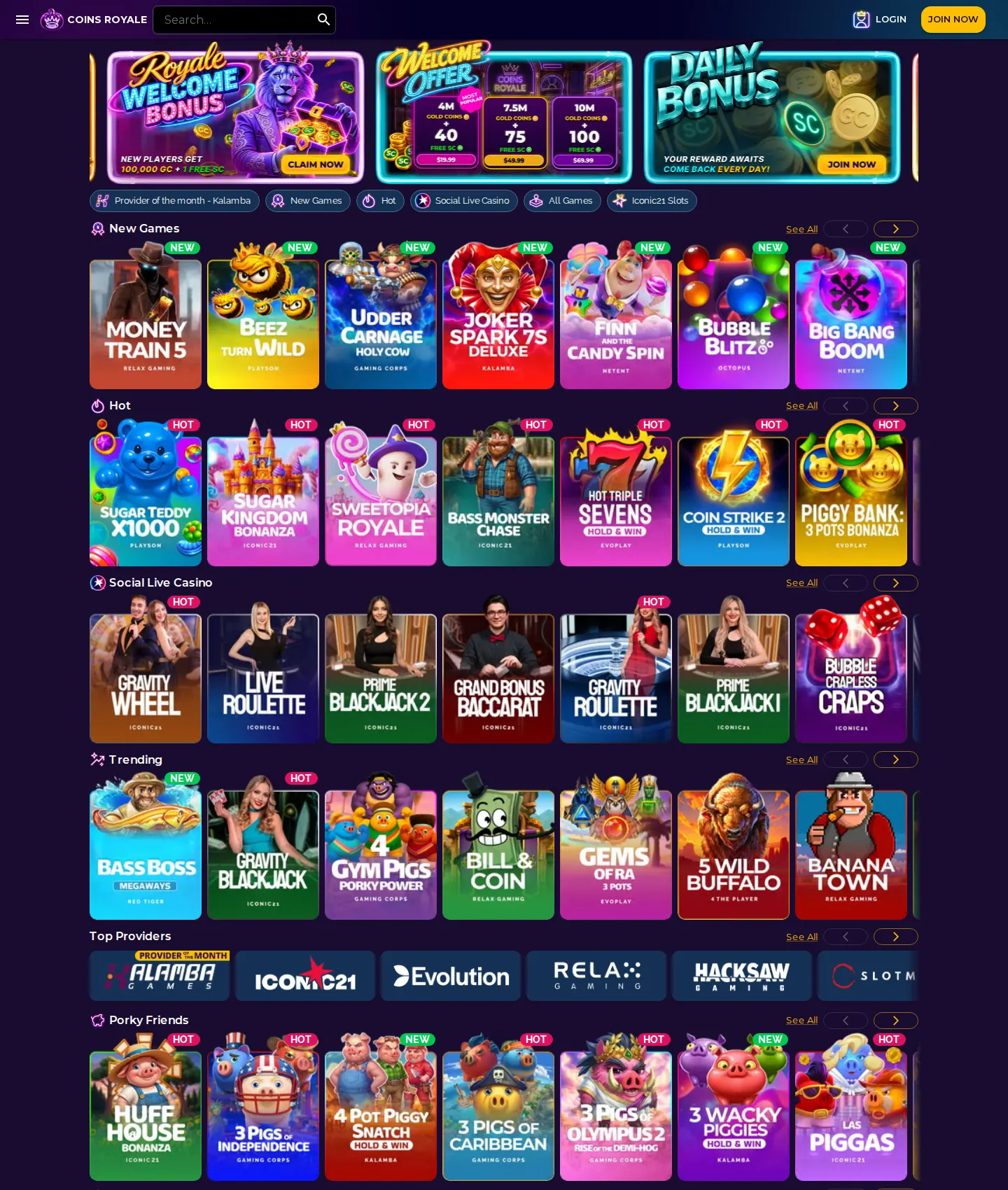 Screenshot of the Coins Royale website