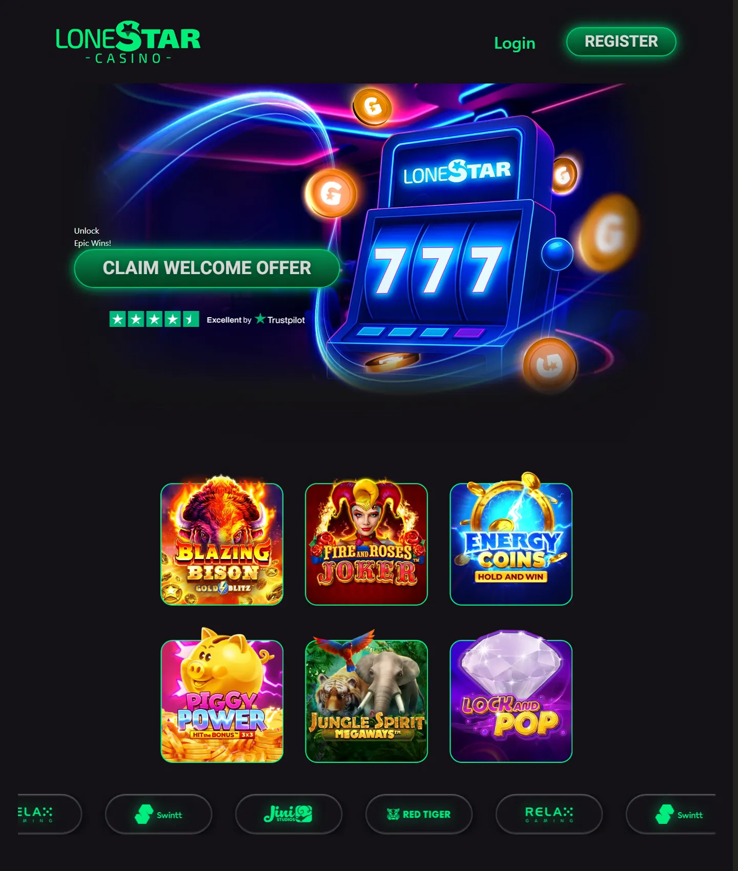 Screenshot of the LoneStar Casino website