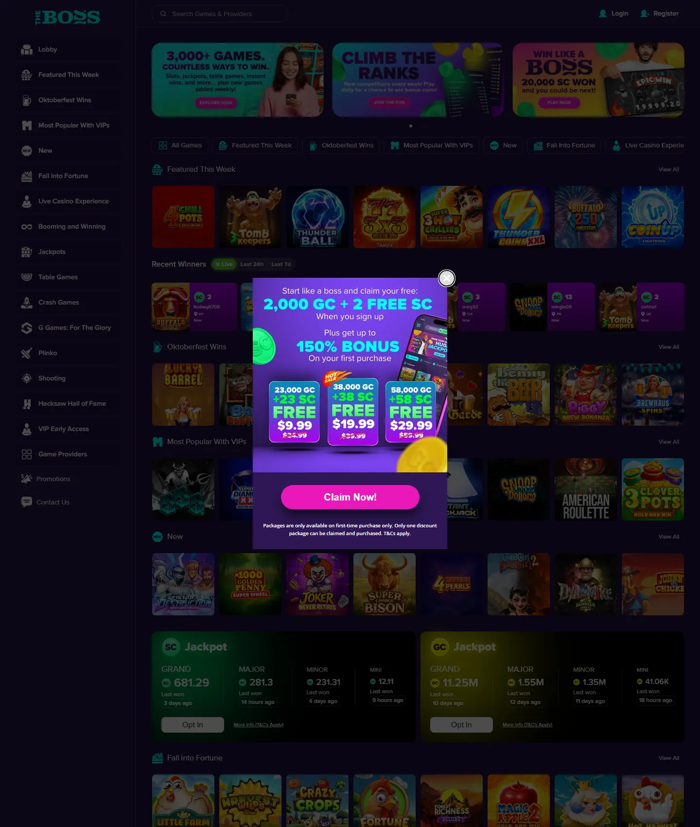 Screenshot of the The Boss website